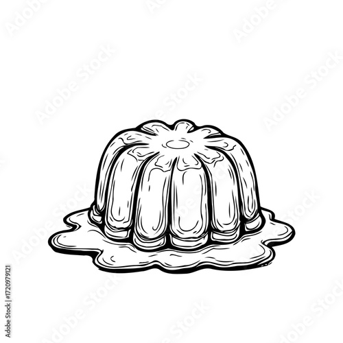 Monochrome dessert drawing showcases gelatinous puddling effect, making it a delicious sweet treat