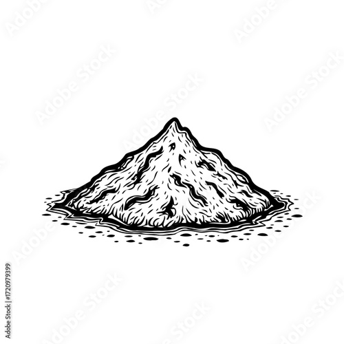 Monochrome illustration of a granular mound suggesting texture and form through shading for