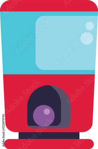 Red gumball vending machine dispensing a purple candy ball