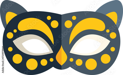 Blue and yellow cat mask representing the fun and excitement of carnival celebrations