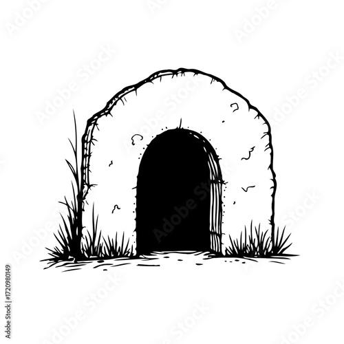 Mysterious ancient stone archway entrance with dark interior inviting exploration and discovery of
