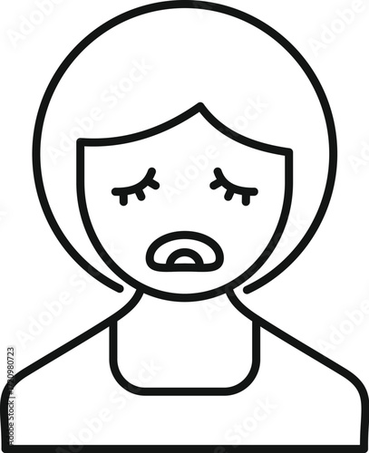 Simple line drawing of a young girl with tears falling from her eyes, expressing sadness and distress