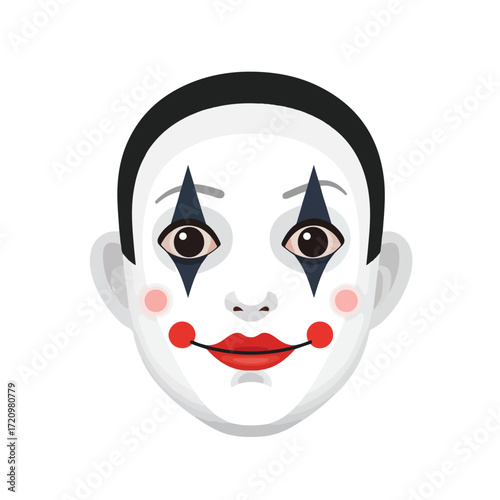 Clowns face with exaggerated makeup in a stylized illustration. Perfect for circus event promotions, halloween designs, or creative projects.