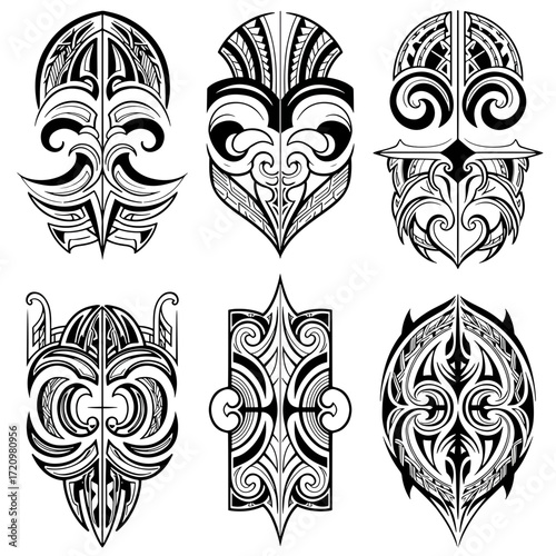 Intricate Maori tribal tattoos designs for bold expression and cultural flair, a collection of traditional patterns for impactful designs, originally a vector