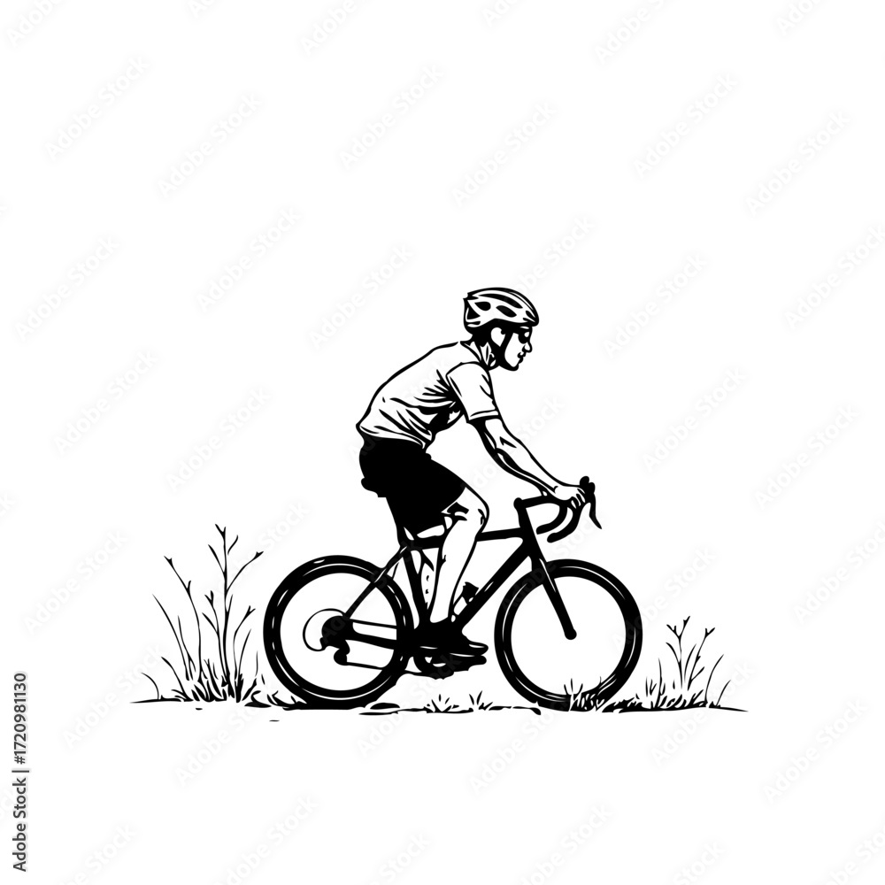 Fototapeta premium Silhouette of cyclist riding bicycle outdoor for exercise and recreation with nature scenery