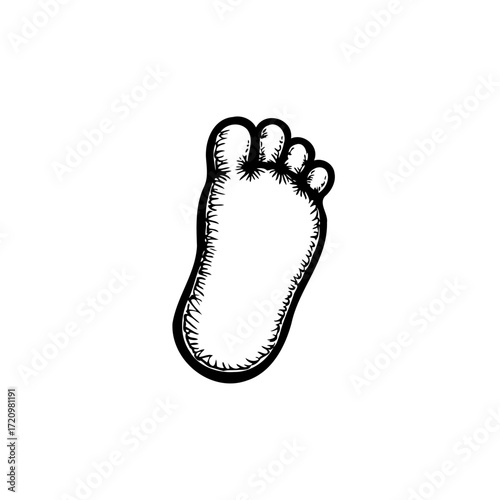 Simple barefoot vector drawing, black and white foot illustration, footprint silhouette isolated