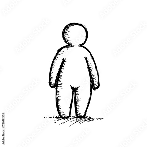 Simple drawn human form figure standing isolated, a basic representation of individual form for