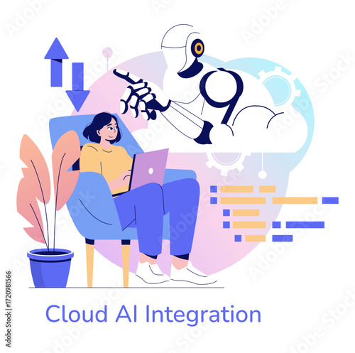 Cloud AI Integration with Person Using Laptop