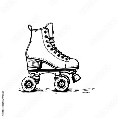 Single retro quad roller skate illustration showcasing vintage design and recreational sports