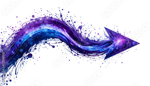 Abstract arrow design element cosmic galaxy style vibrant colors paint splash effect Vector illustration Isolated on white background