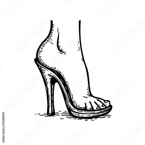 Sketch illustration showcasing elegance of footwear fashion, portraying a stylized high heel shoe
