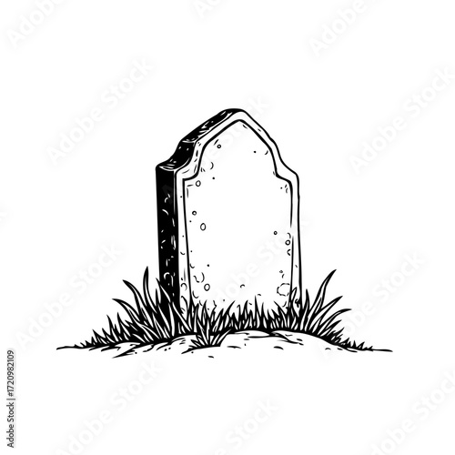 Solemn tombstone sketch amidst grass evokes quiet contemplation and remembrance of the past