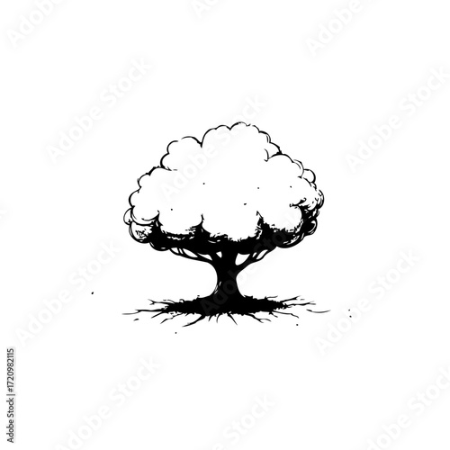 Solitary arboreal sketch showcases nature's resilient beauty black illustration on white offers