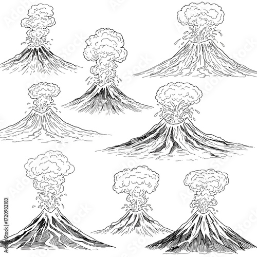 Volcanic Eruptions Sketches: A Dynamic Set for Earth Science, Geology, and Natural Disaster Projects with Vector Art Style for Scalable Design