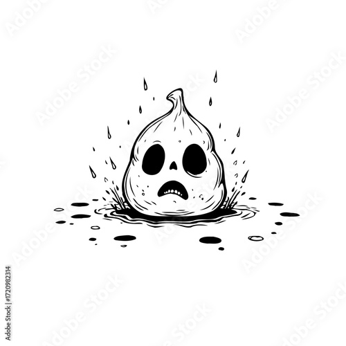 Spooky spectral form emerging from liquid gloom cartoon illustration graphic design imagery