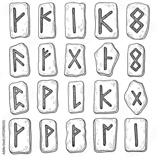 Mystical Norse Runes Set for Divination and Ancient Wisdom, Engraved Stone Tiles, Perfect for Esoteric Design and Viking History Enthusiasts