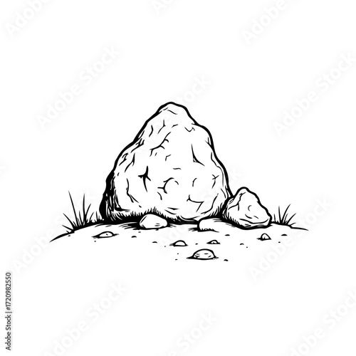 Stylized boulder landscape illustration with smaller stones creating a serene and simple