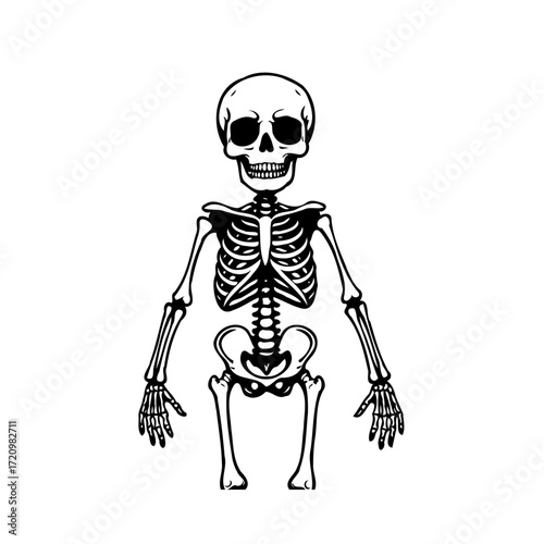 Stylized depiction of human skeleton on white canvas for educational scientific or artistic