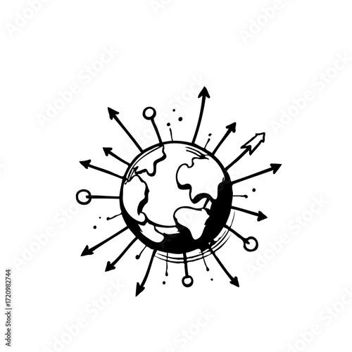 Stylized global network representation showcasing interconnectedness with arrows pointing outwards