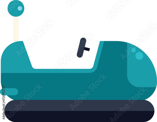 Minimalist vector illustration of a blue bumper car, featuring a simple design on a white background