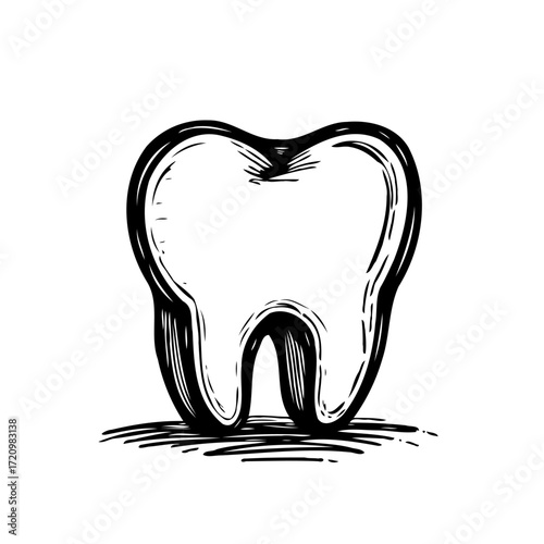 Stylized tooth illustration for dentistry with detailed linework and graphic style elements in