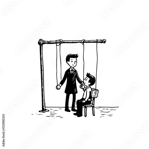 The weight of unseen strings illustration displaying control with manipulation and puppet master