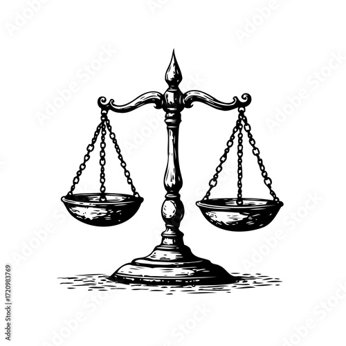 Vintage scale illustration symbolizing equilibrium and justice, classic symbol representing