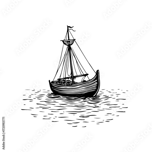 Vintage sailing ship illustration with intricate linework offering nautical charm and historical