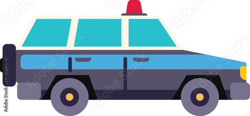 Classic police car with sirens on the roof parked up and viewed from the side