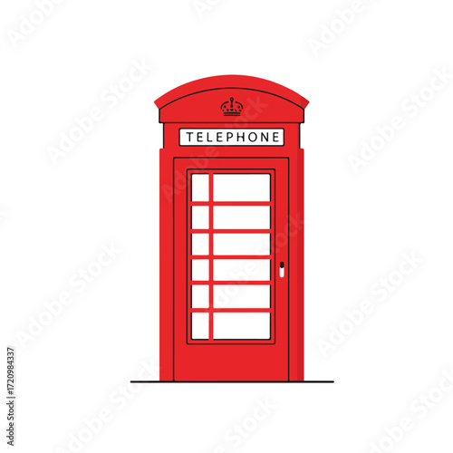 Traditional red telephone box in london, england. Suitable for travel brochures, city guides, british cultural references, and tourist promotions.