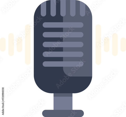 Vintage microphone is recording sound waves, perfect for representing audio recording and broadcasting