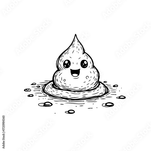 Whimsical doodle illustration of a smiling poop character radiating mirth and charm within a