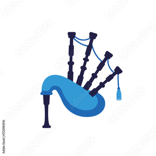 Blue and dark grey scottish bagpipes illustration suitable for musicrelated designs, scottishthemed projects, online courses, and travel brochures.