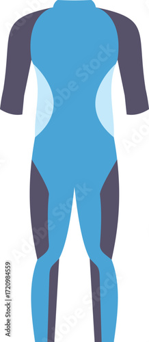 This flat vector illustration features a blue and black wetsuit