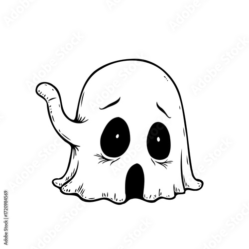 Whimsical ghost illustration with a touch of melancholy capturing spooky season charm and playful