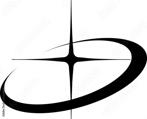 Black Starburst with Elliptical Orbit Graphic Design Element.