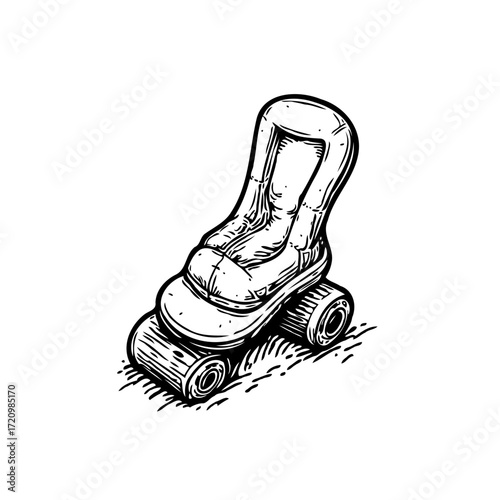 Whimsical roller skate illustration evoking nostalgic childhood memories and playful movement