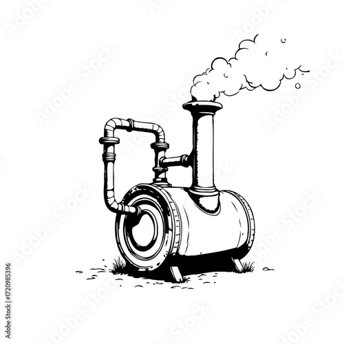 Whimsical steam powered contraption illustration showcasing fantastical technology with pipes and