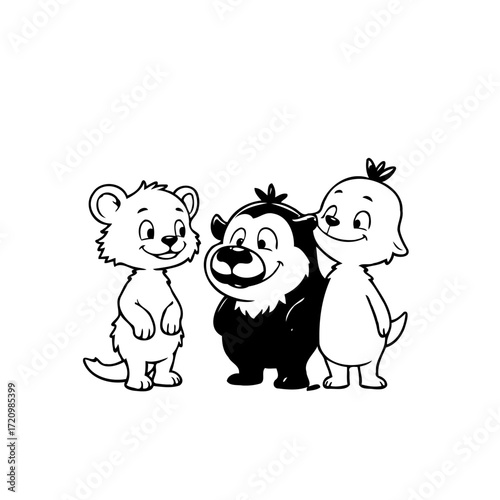 Whimsical trio of cartoon characters in playful companionship a storybook illustration comes to