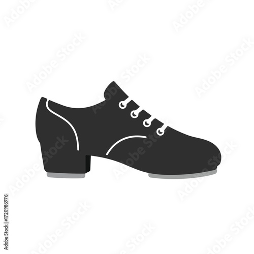 Black tap shoe suitable for dance lessons or performances. Classic design including white laces and trim adds a timeless touch.