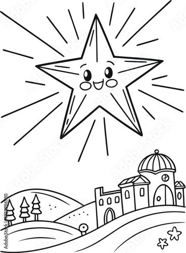 line art a star shining brightly above bethlehem  .eps