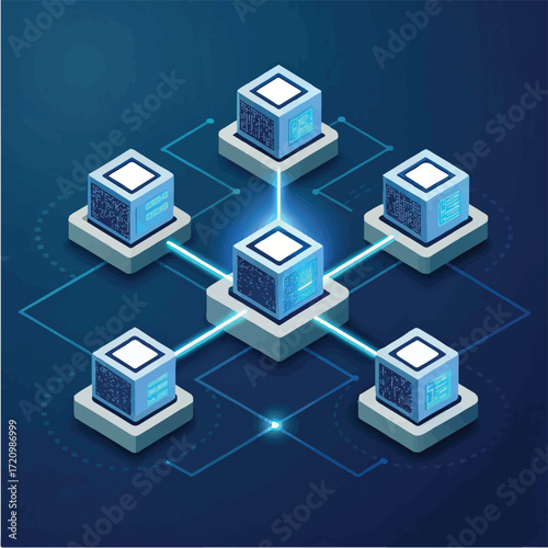 Blockchain Network Technology Concept — Digital Data Blocks and Cryptocurrency Connection