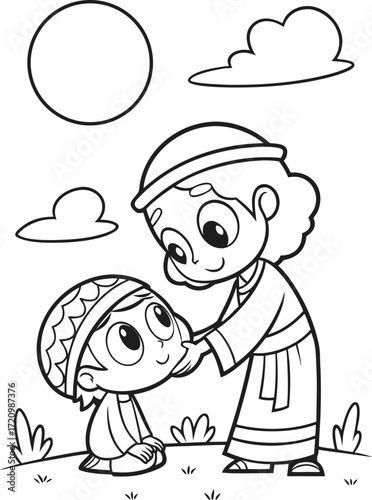 line art abraham offering isaac on the altar  cute.eps