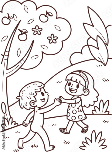 line art adam and eve leaving the garden of eden  .eps