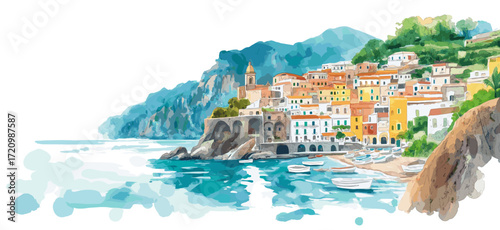 Amalfi Coast. Amalfi Coast watercolor vector illustration