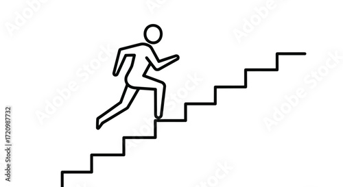 Line art illustration of a person running up a staircase