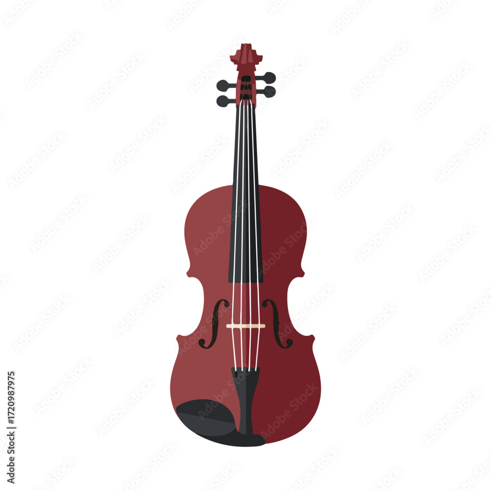 Fototapeta premium Brown violin with black tuning pegs and strings, suitable for musicrelated designs and projects requiring an elegant musical instrument element.