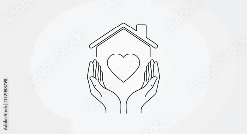 Illustration of hands holding a house with a heart
