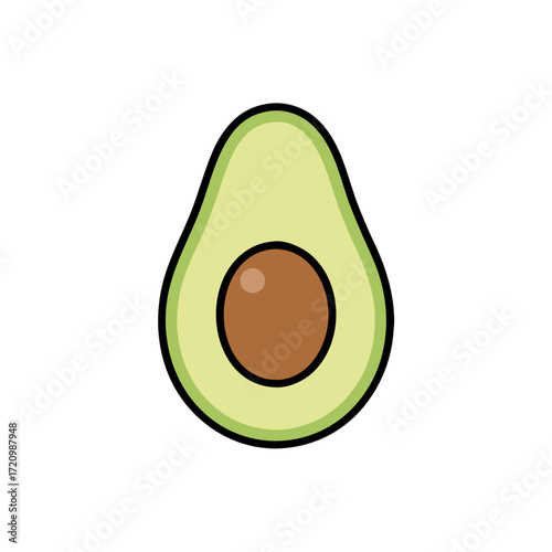 Flat illustration of an avocado in natural colors isolated on white background