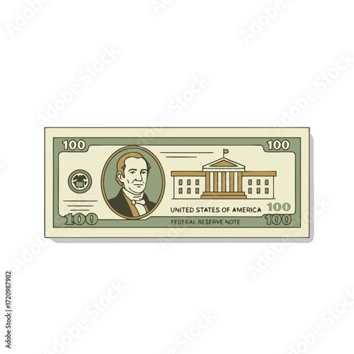 Flat illustration of a banknote in natural colors isolated on white background